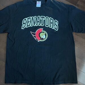 Vintage Ottawa Senators 90’s Retro Logo Spell Out Black T-Shirt Size XL